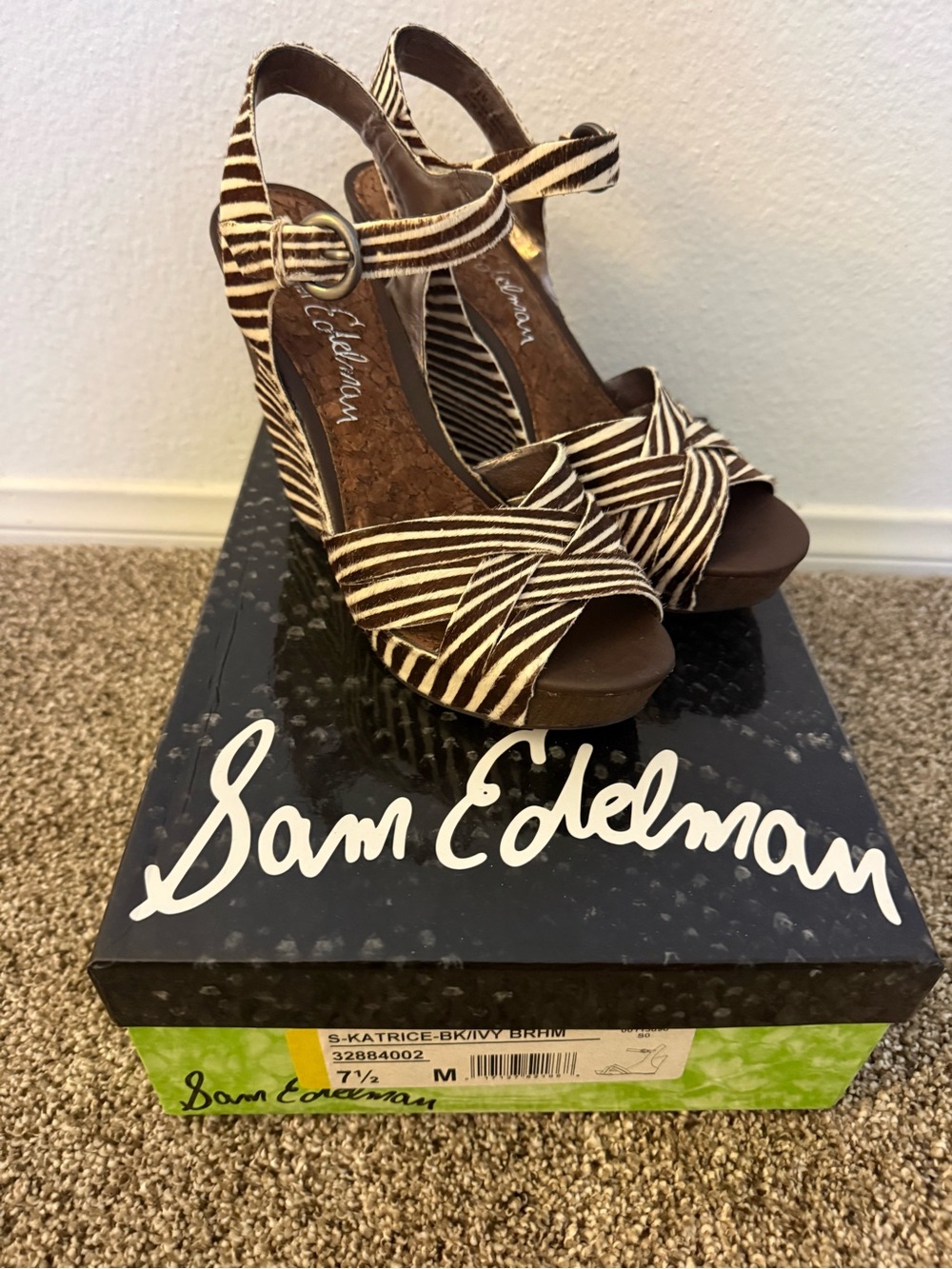 Sam Edelman Katrice zebra print Women's Brown Wedge Sandals size 7.5